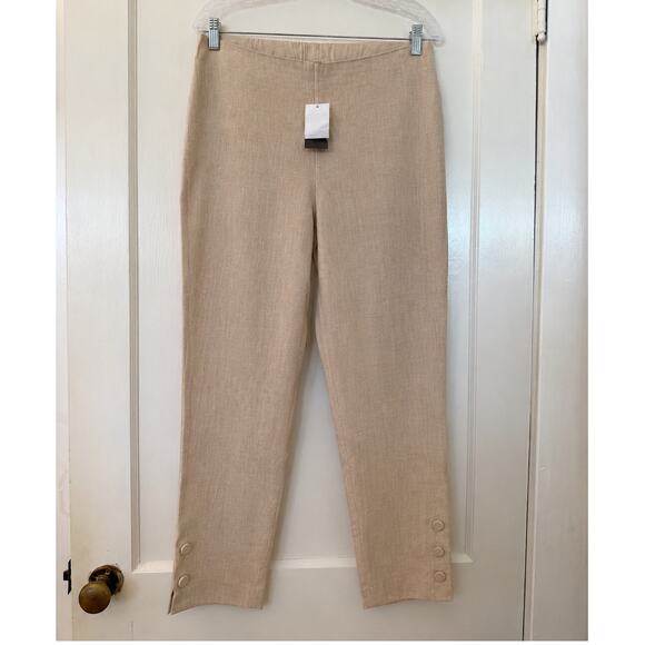 J. Jill Pants - J.Jill Linen Stretch Pull-On Ankle Pants Button Hem Tan Beige Size Medium NWT